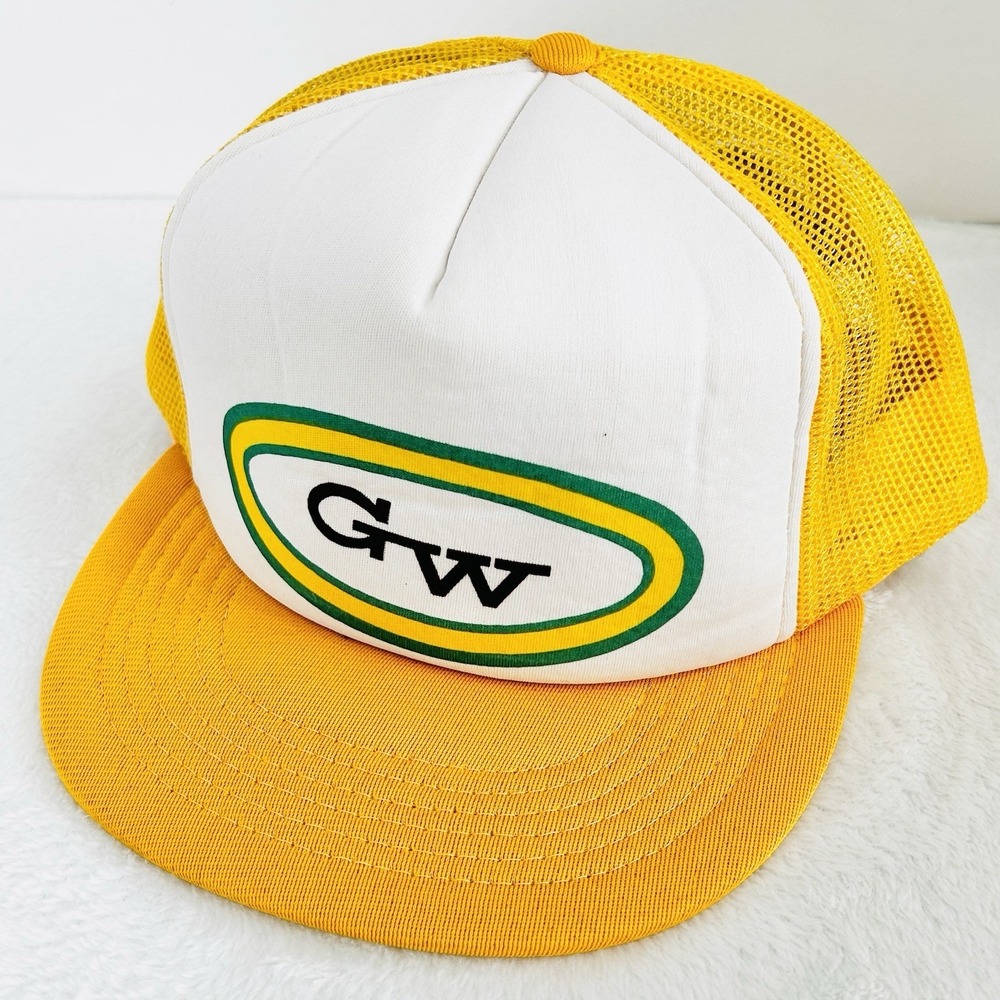 GW Oval Logo 2-Tone Trucker Hat Cap Snapback Adjustable Yellow Workwear Outdoors
